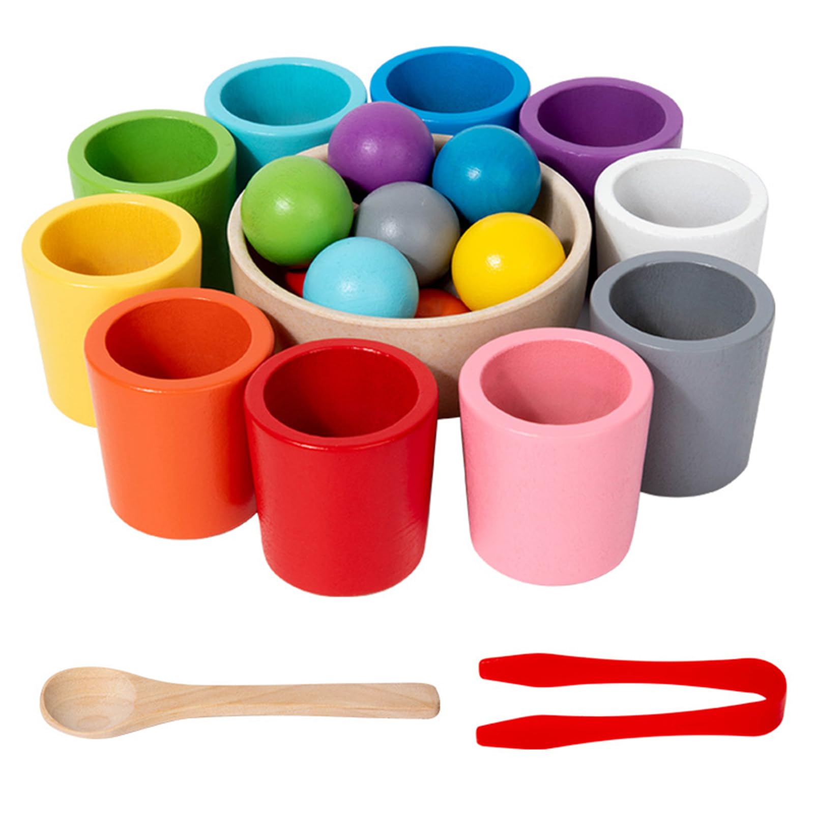 GETBSTOOP Rainbow Balls In Cups Toddler Montessori Toy, Wooden Color Sorting Counting Stacking Game for Fine Motor Skills & Color Recognition, Early Educational Learning Toys for Kids Ages 3+