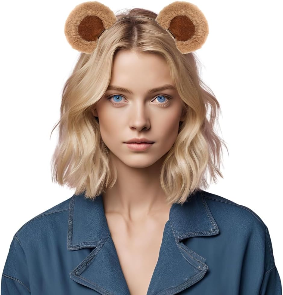Brown Bear Ears Headband Fluffy Chipmunk Ears Headband, Fashion Hairband Bear Ear for Makeup Adults,Movable Ears Design - Image 4