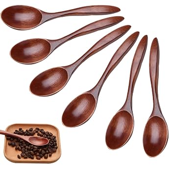 Wooden Spoons Small Pack of 6 Honey Spoons Wood Wooden Spoon Set Mixing Stirring Cooking Wooden Spoon for Hot Chocolate Honey Coffee Tea Kitchen Accessories Brown