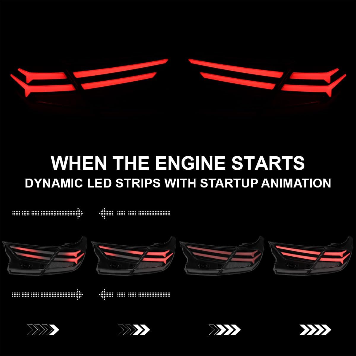 SPEC-D TUNING Black Smoke LED Sequential Tail Lights w/White Light Bars and Startup Animation Compatible with 2018-2022 Honda Accord 4Dr Sedan, Left + Right Pair Assembly