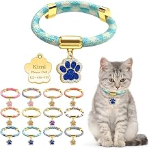 Personalized Breakaway Cat Collars with Magnetic Quick Release Buckle, Custom Engraved Name Tag for Girls & Boys Cats, Glow in The Dark Design for Outdoor Cats Blue and Yellow
