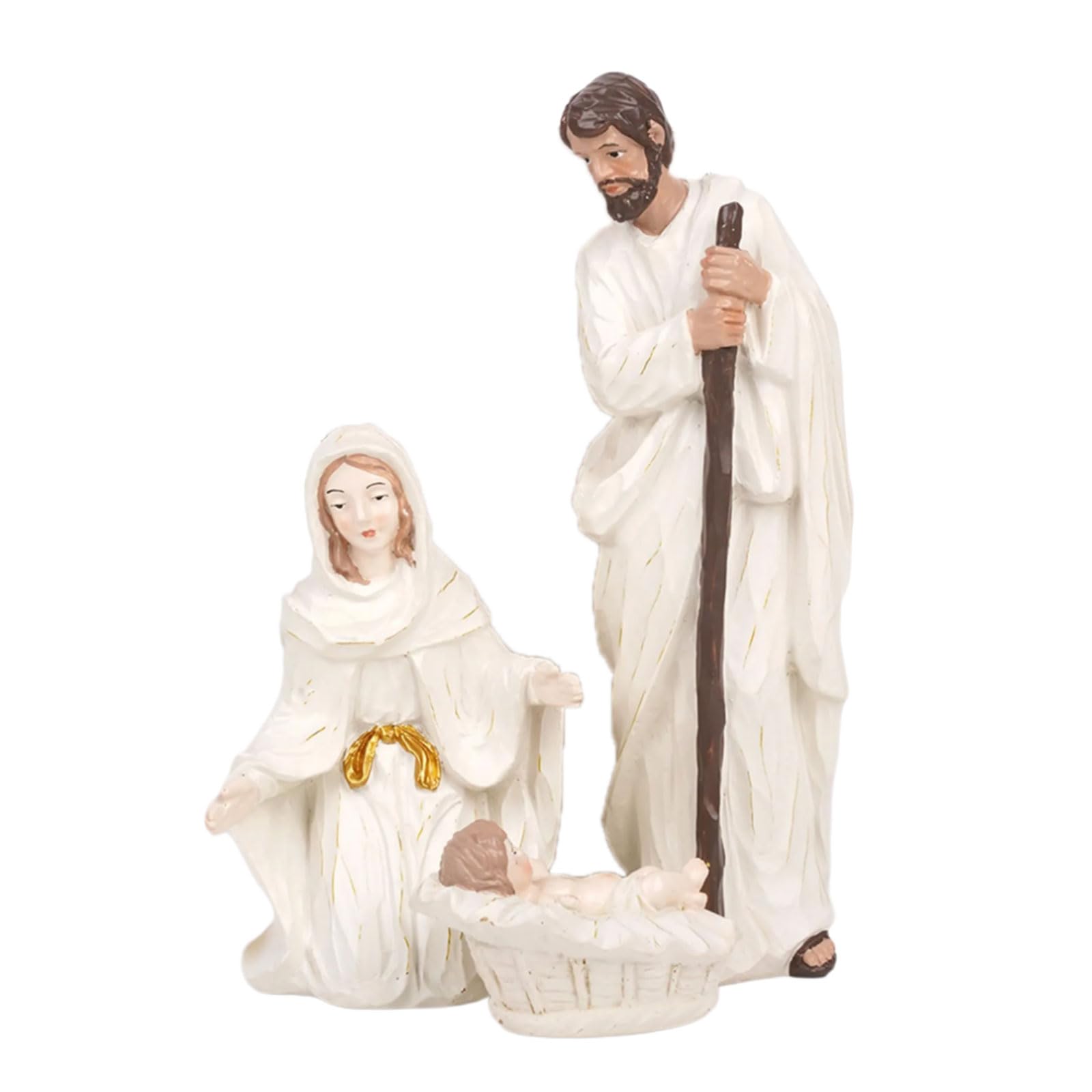 Statua in resina per presepe della Sacra Famiglia, ornamento natalizio da tavolo con stalla e mangiatoia per casa, vacanze, presepe natalizio