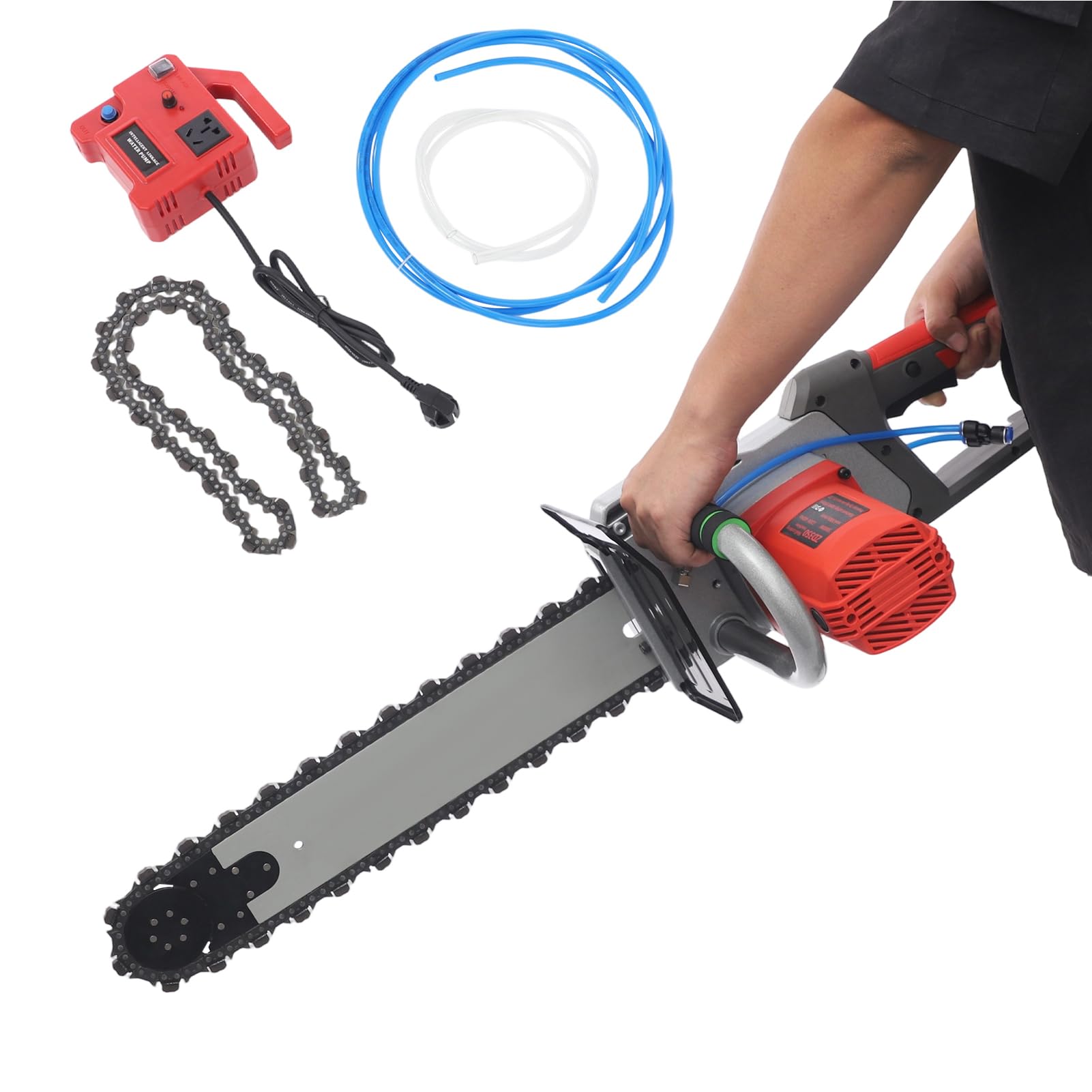 Sierra de hormigón eléctrica 6500 W, 220 V, con bomba de agua y cadena doble de diamante, cortador de hormigón para granito/hormigón/piedra, profundidad de corte de 48 cm, 6300 rpm, nivel de