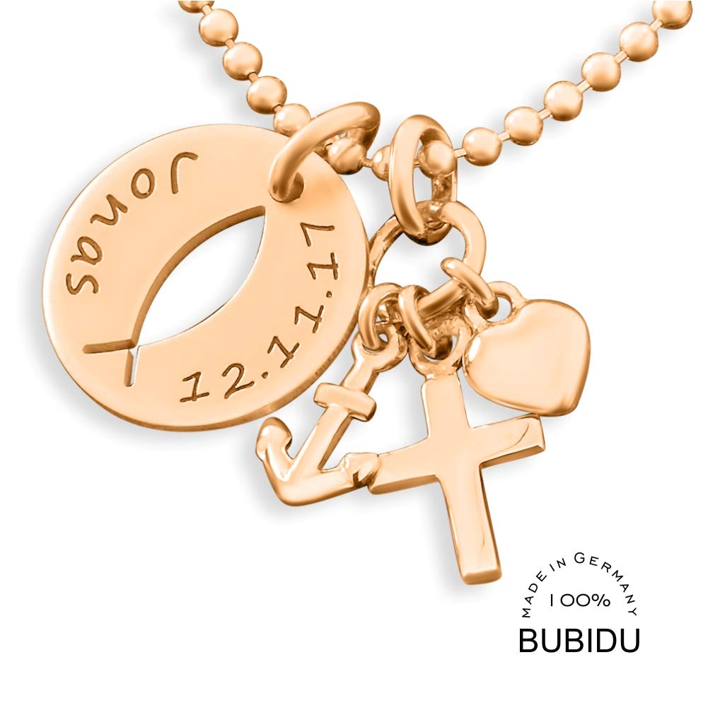 Namenskette 925 Silber Goldkette mit Gravur Taufkette Taufe Silberschmuck Taufschmuck Glaube Liebe Hoffnung Kette Ichtys rosegold Kommunion | HANDMADE IN GERMANY