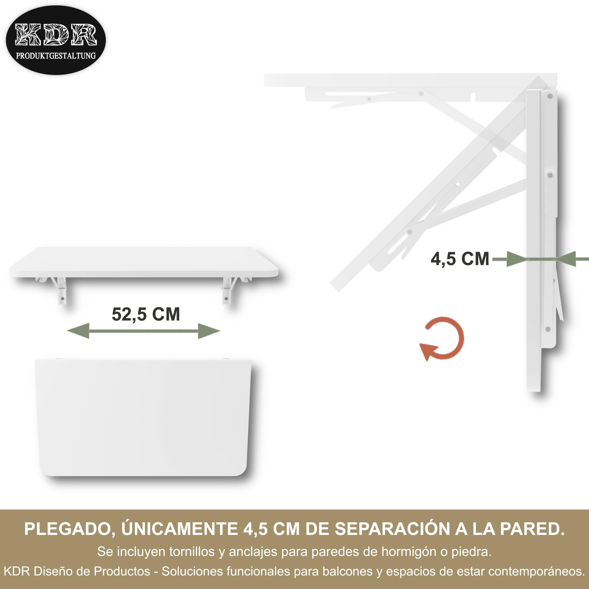 Mesa plegable de pared, 70 x 40 cm con esquinas redondeadas, mesa de comedor, mesa de cocina, mesa de bar, mesa de pared, mesa alta, mesa plegable para montaje en pared (Blanco, 70x40 cm)