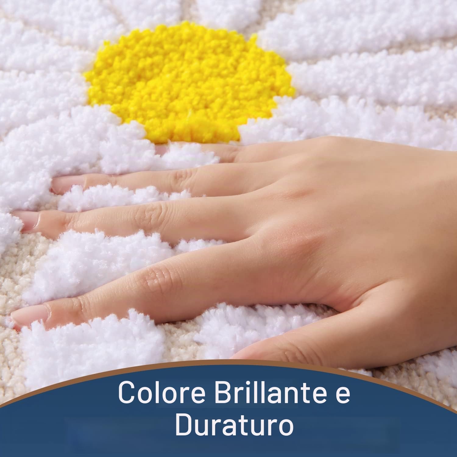 QJHOMO Tappeto da bagno beige con margherite, antiscivolo, lavabile, morbido e assorbente, fiori bianchi e gialli 60 x 120 cm