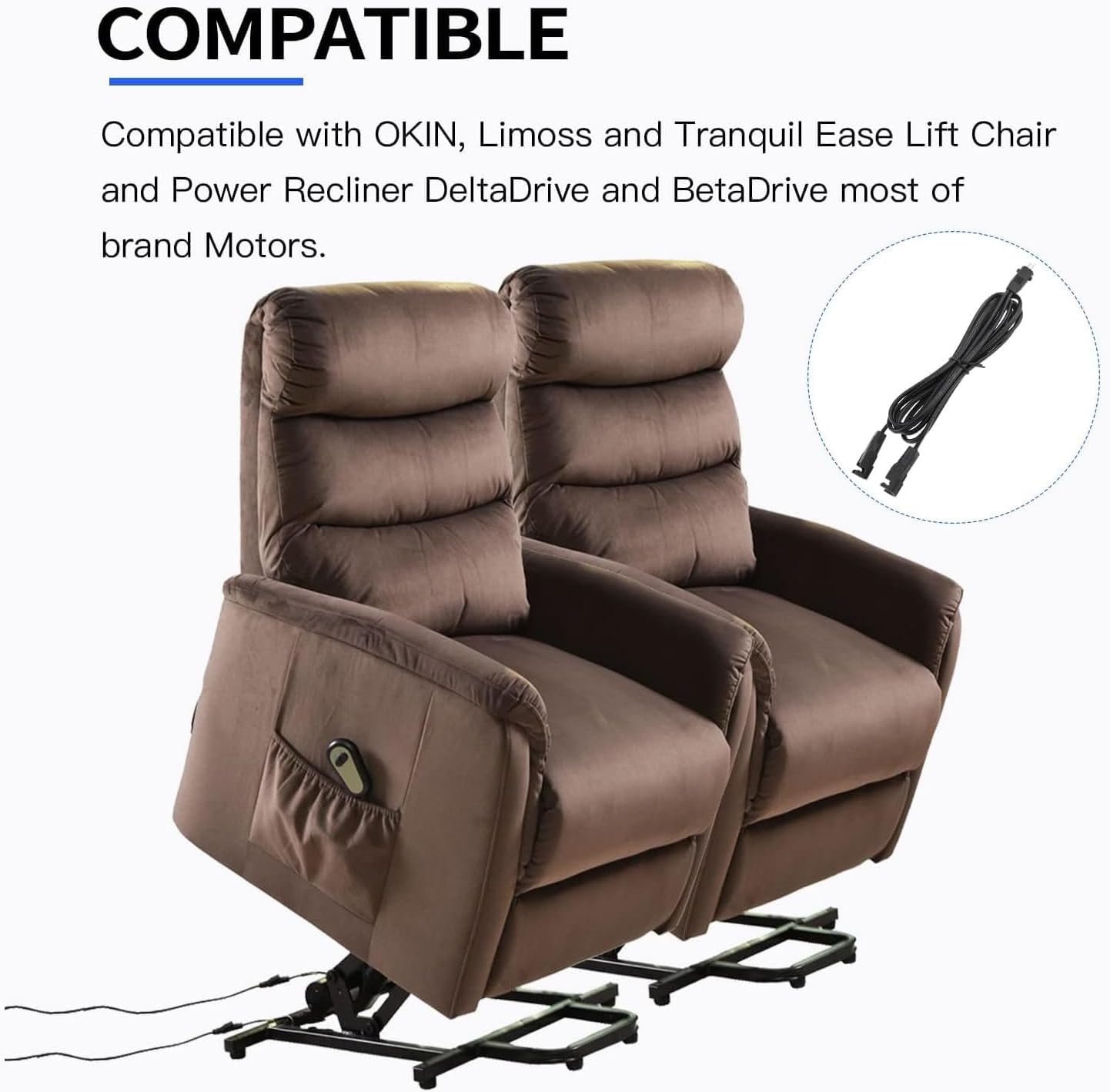 Dual Motor Power Supply Kit - Universally Compatible Power Supply with Y Splitter Extension Cord & L Shape DC Extension Cable - 29V 2A Recliner Power Supply for Dual Motor Lay Flat Lift Chairs..