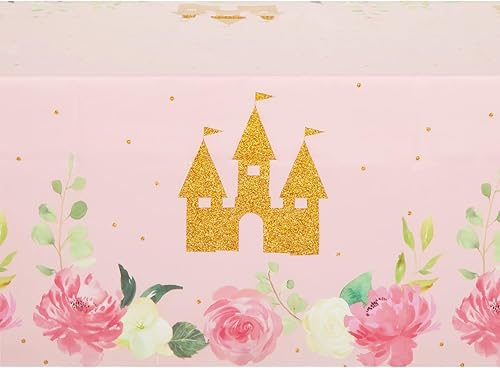 Miniatura 5 de Paquete de 3 manteles de princesa para decoraciones de fiesta de cumpleaños de princesa, mantel de plástico (108 pulgadas de largo x 54 pulgadas de