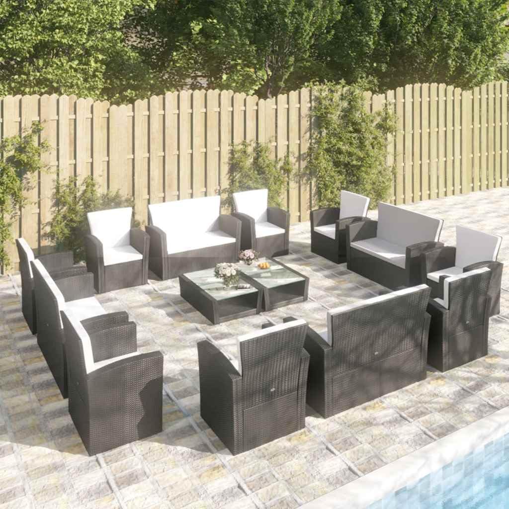 Fengshui 16-częściowy zestaw wypoczynkowy ogrodowy Poly Rattan czarny