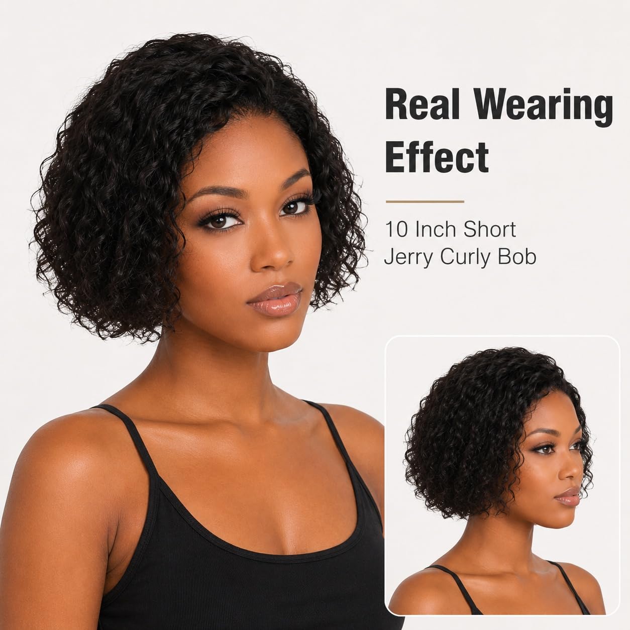 Curly Brazilian Human Hair Wig with Bangs, Glueless Machine-Made Cap