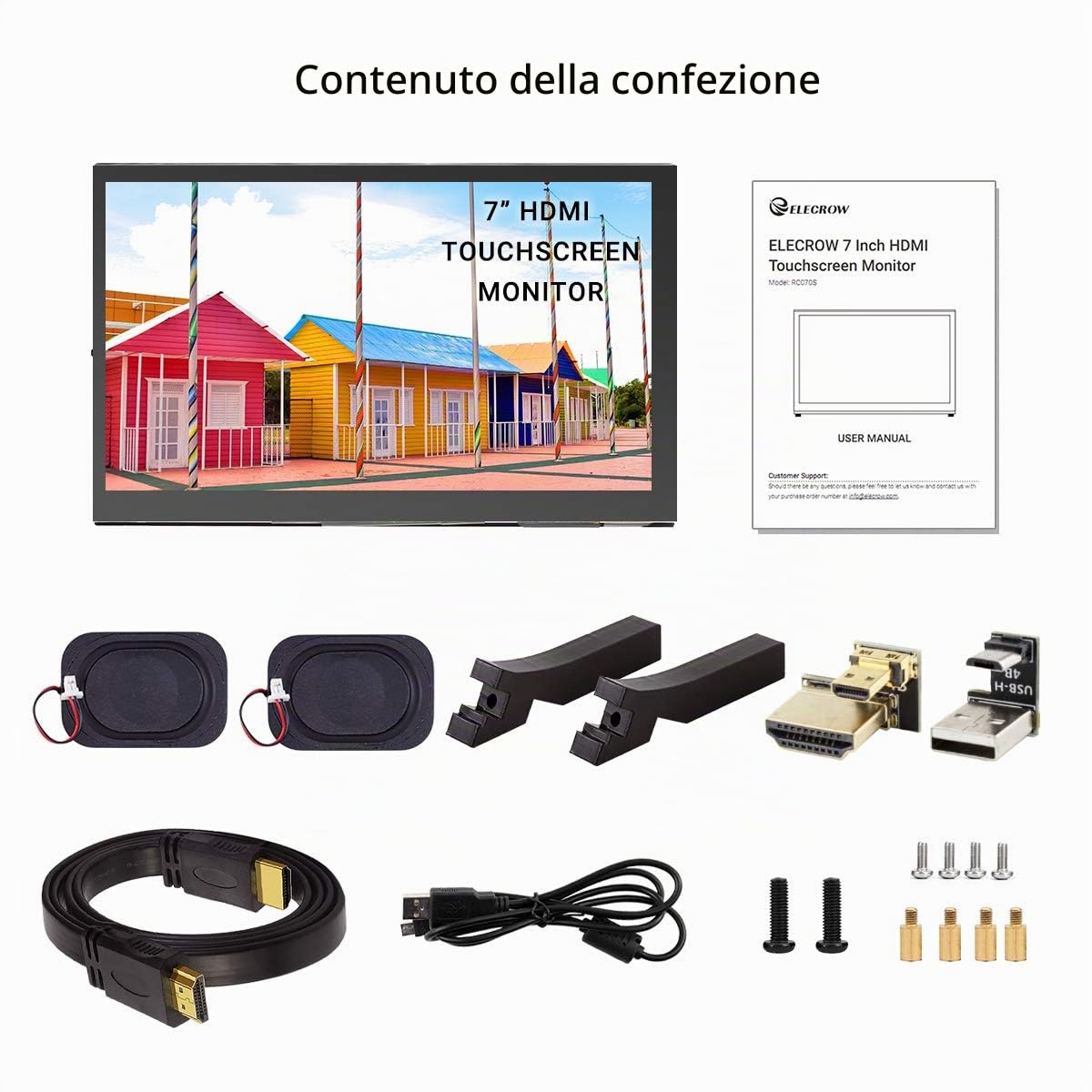 ELECROW Monitor Touchscreen 7 pollici per Raspberry Pi, Schermo IPS Portatile con Risoluzione 1024x600, Compatibile con PC, Console da Gioco, BB Black, Banana Pi, Jetson Nano