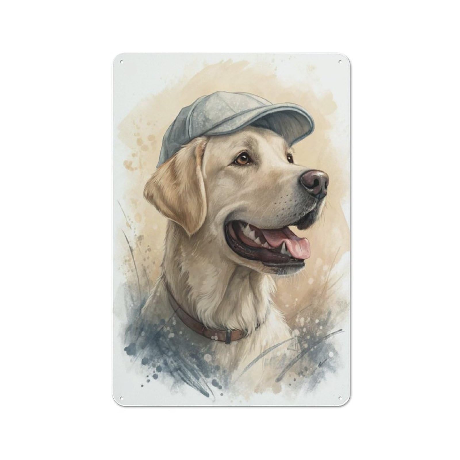Junmoney Style-8 Retro-Style Metal Sign 30X20cm Featuring Labrador Retriever Wearing A Cap For Garage Wall, For Vintage Wall Decor Fans, For Metal Sign Collectors