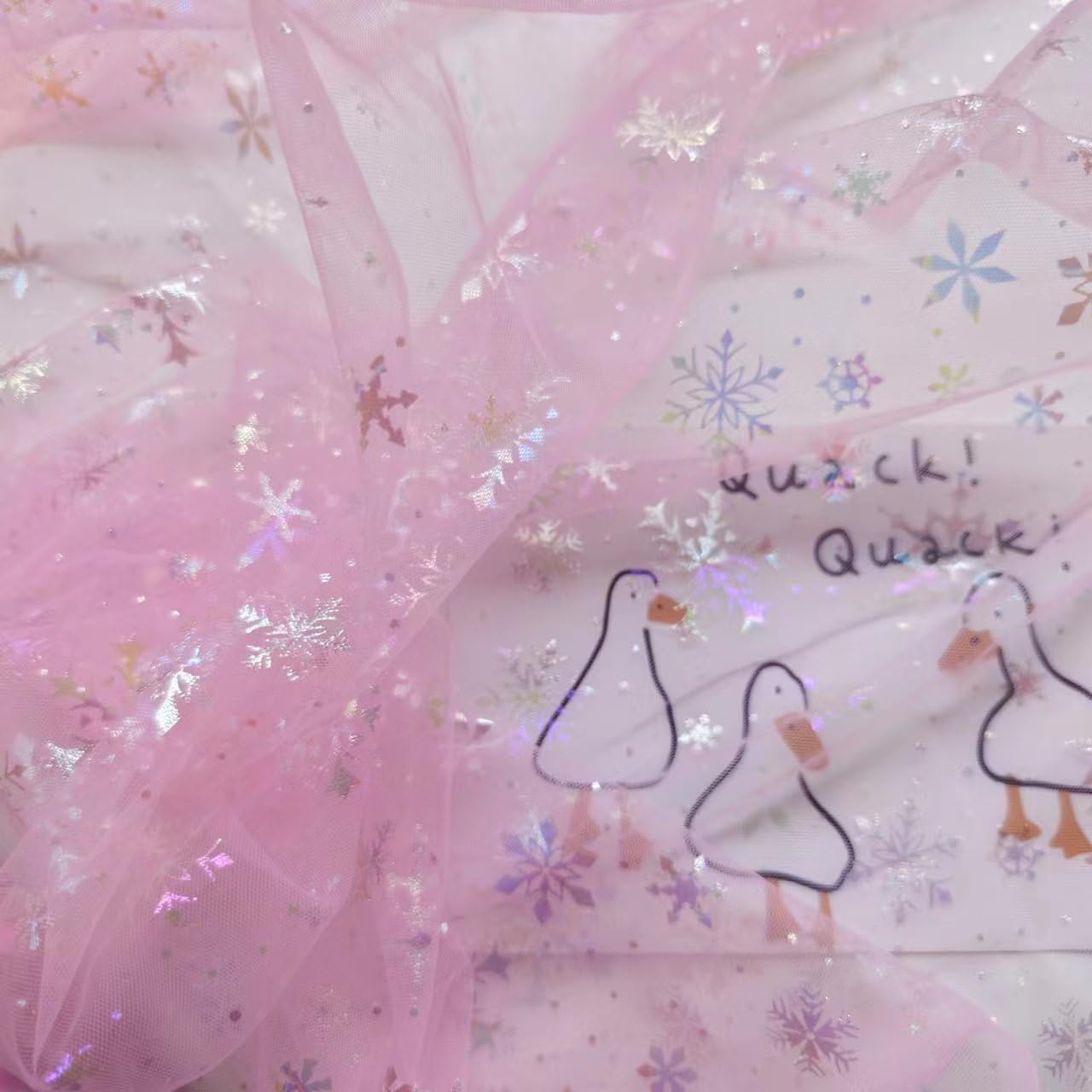 Tüllstoff Glitzer Bunter Schneeflocken Tüllband Glitzer Tüll Bronzierender tischläufer Glitzer deko Stoffe für Vorhänge DIY Bekleidung Deko Weihnachten Hochzeit 150 cm Breit, 15 Meter
