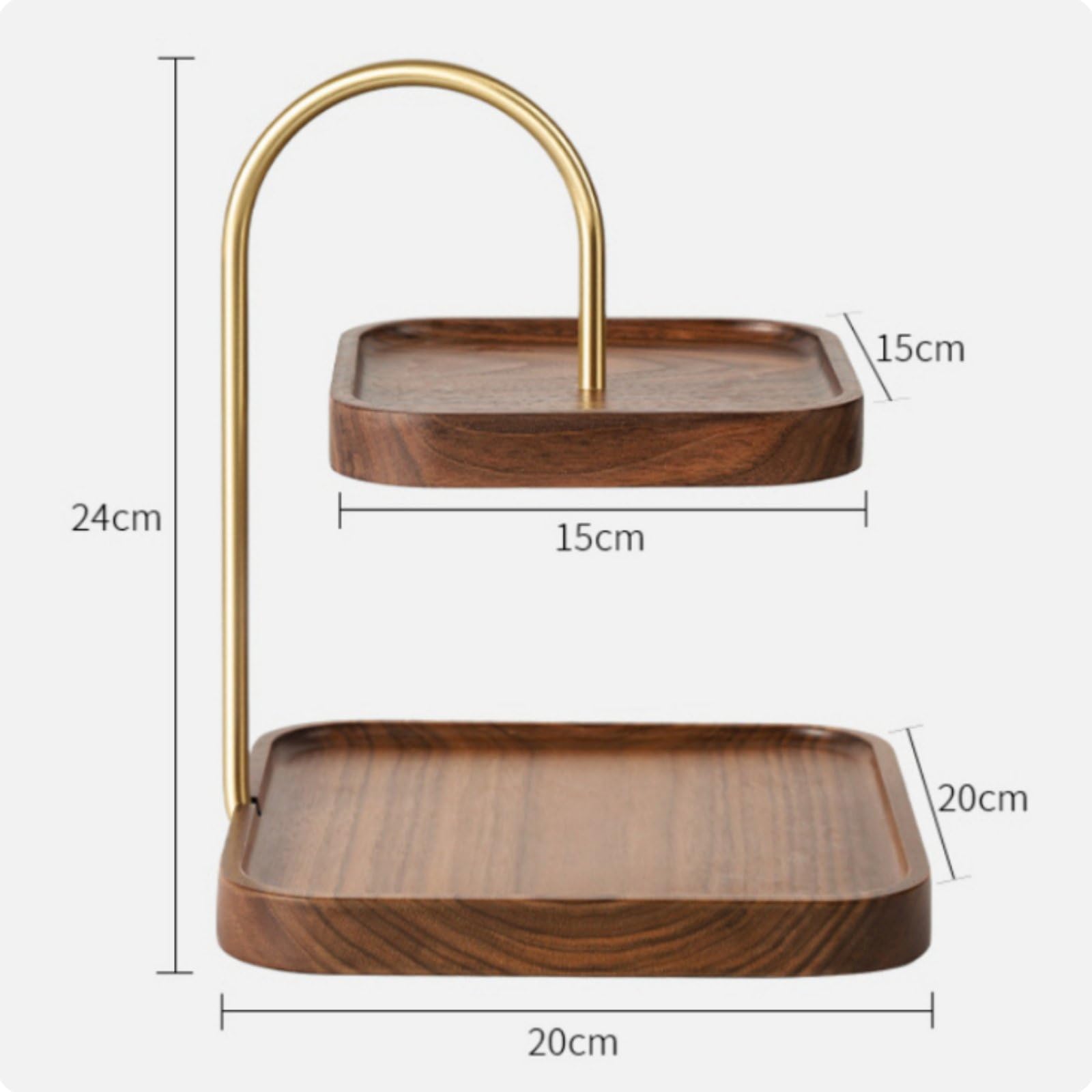Amagogo Vassoio a Due Livelli Vassoio da Portata Alzata Dessert Stand Centrotavola in Legno Massello con Accenti in Ottone per Organizzare Gioielli Chiavi E, Faggio Tondo