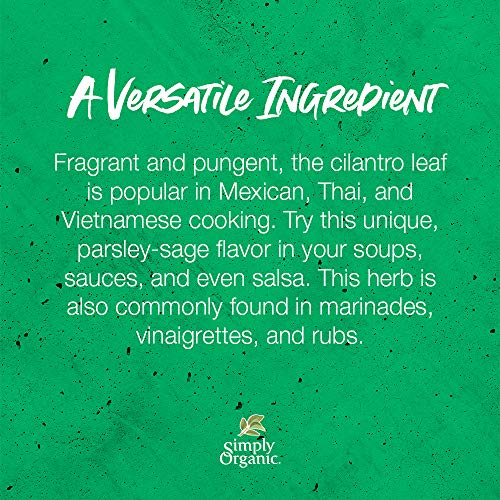 Simply Organic Cilantro Leaf, Cut & Sifted, Certified Organic | 0.78 Oz | Coriandrum Sativum L. #TOP3