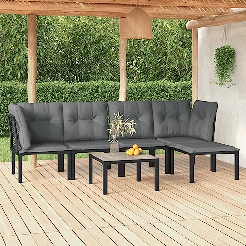 KCCKOM Garden Furniture Set 6 Piece Patio Lounge Set Black and Gray Poly Rattan