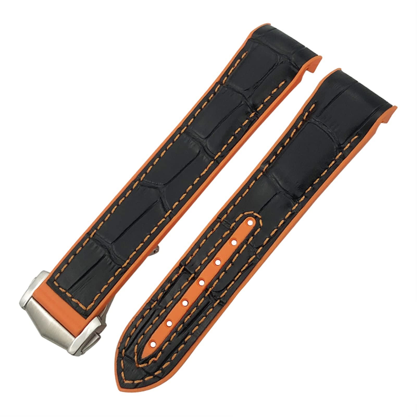 Czke Black Orange Leather For Omega Planet Ocean Seamaster Diver 300 Pointed Clasp Silicone Watch Strap Rubber Nylon Leather Watchband 19 20Mm 22 21Mm Watchbands (Color : Size : 19Mm)