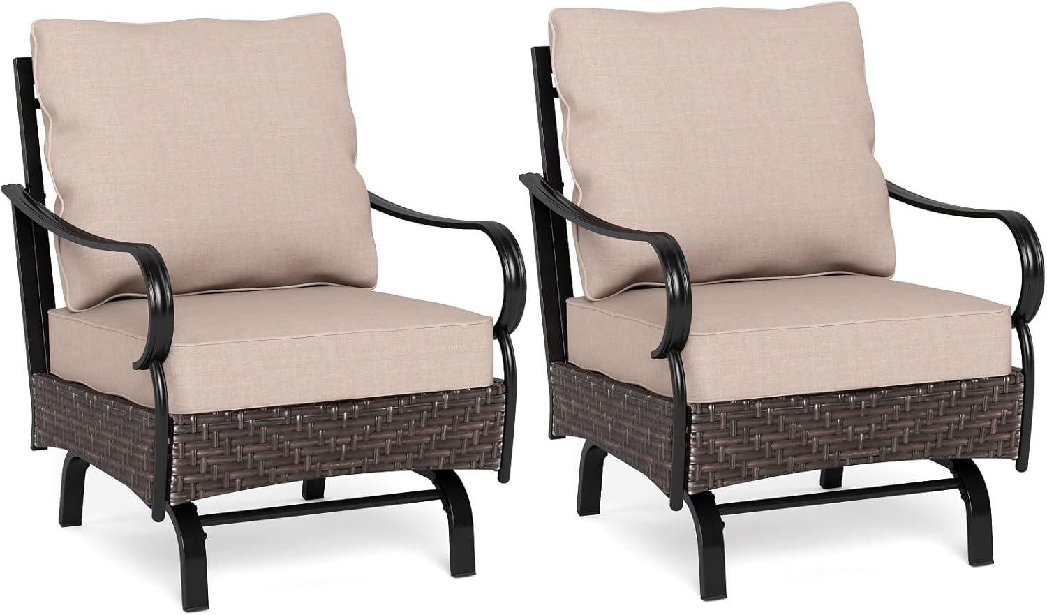 Sophia & William Extra Large Outdoor Patio Motion Sofa Chairs Set 2 PCS Heavy-Duty Metal Porch Furniture with High Back & Deep Seating Area, 5.5" Thicken Cushions for Deck, Lawn, Outside (Beige)