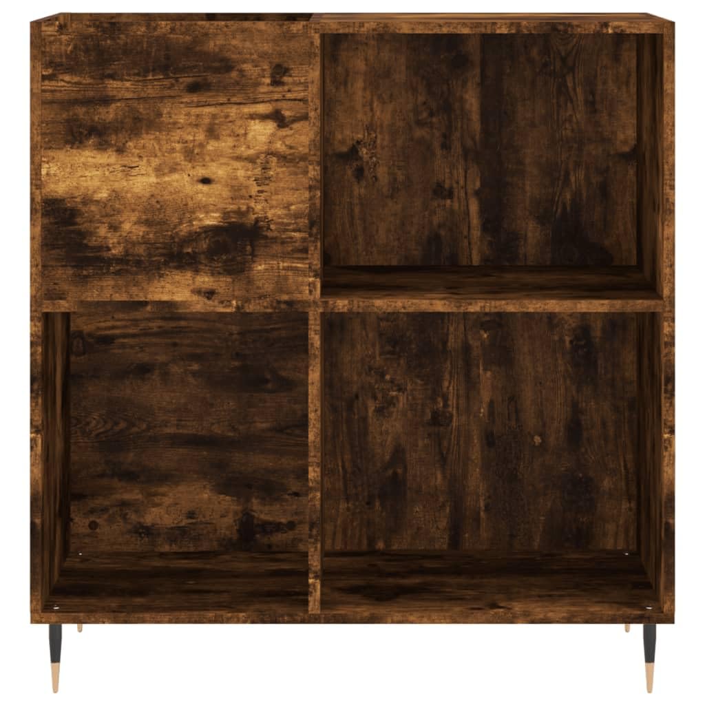 Armadio per dischi in rovere affumicato, 84,5 x 38 x 89 cm, grande armadietto per dischi in legno e ferro, stabile scaffale in vinile con gambe in metallo, per collezione LP e giradischi