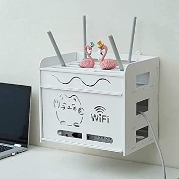 Router Box Wall Mount Cable Boxes TV Set Top Rack Cable Storage Box WiFi Router Storage Box With Heat Dissipation Sockets Safe Wood Plastic,White,25 * 27 * 11cm