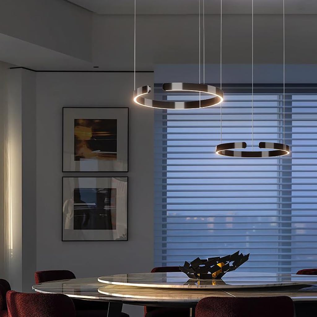 LED Hängeleuchte Dimmbar Moderne Ring Esszimmer-Pendelleuchte Kreatives C Design Hängelampe Höhenverstellbar Pendellampe Für Esstisch,Wohnzimmer,Schlafzimmer(Schwarz,1 ring/60CM/38W)