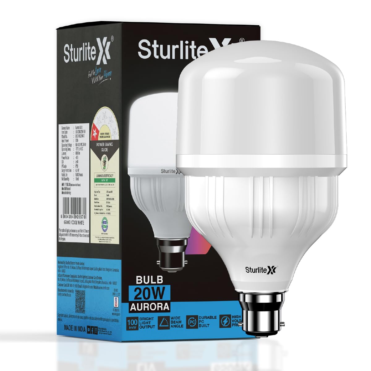 Sturlite Aurora 20W LED Bulb| 100 lm/W Bright Light Ouput| Durable PC 