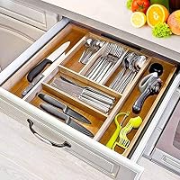 Portaposate in Bambù, Organizer per Posate, Organizer per Cassetti in Bambù con 6 Scomparti, Portaposate da Cassetto, Porta Posate Cucina Cassetto, Organizer Posate da Cassetto per Stoviglie