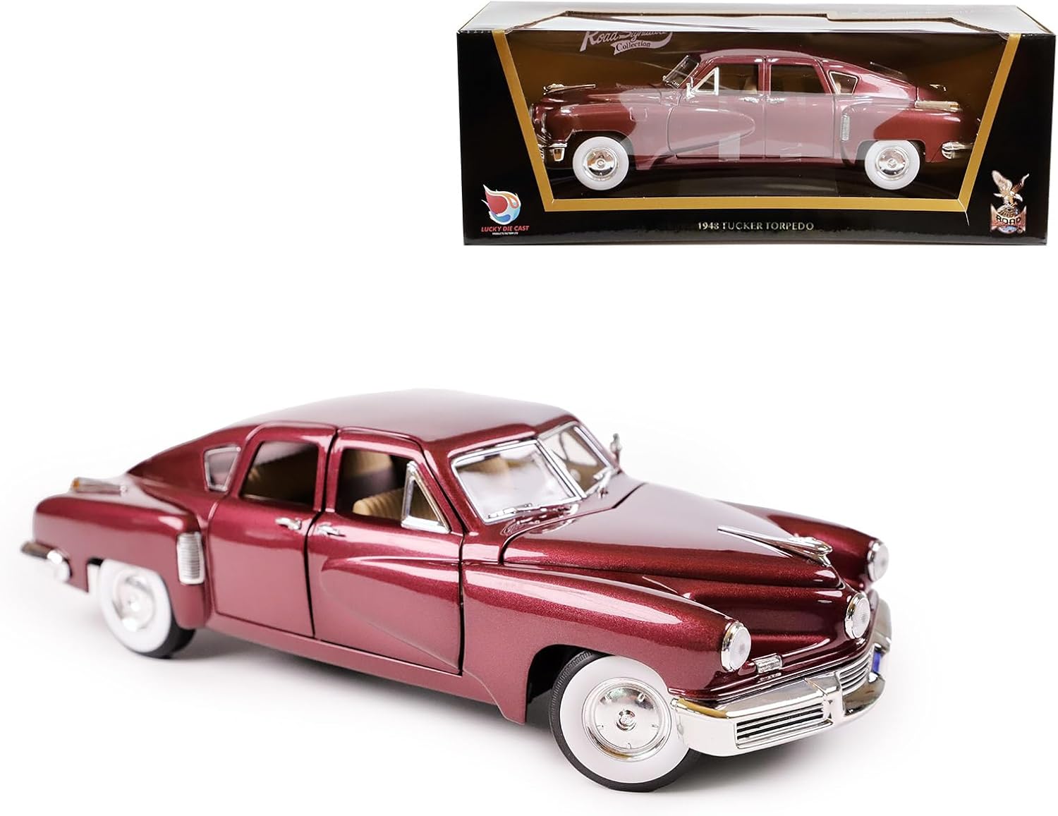 1948 Tucker Torpedo 1:18 Diecast Model Car - Cyclops Headlight, Opening Doors, Steering Linkage | Premium Gift Box, Man Cave Decor | Ages 14+,Burgundy