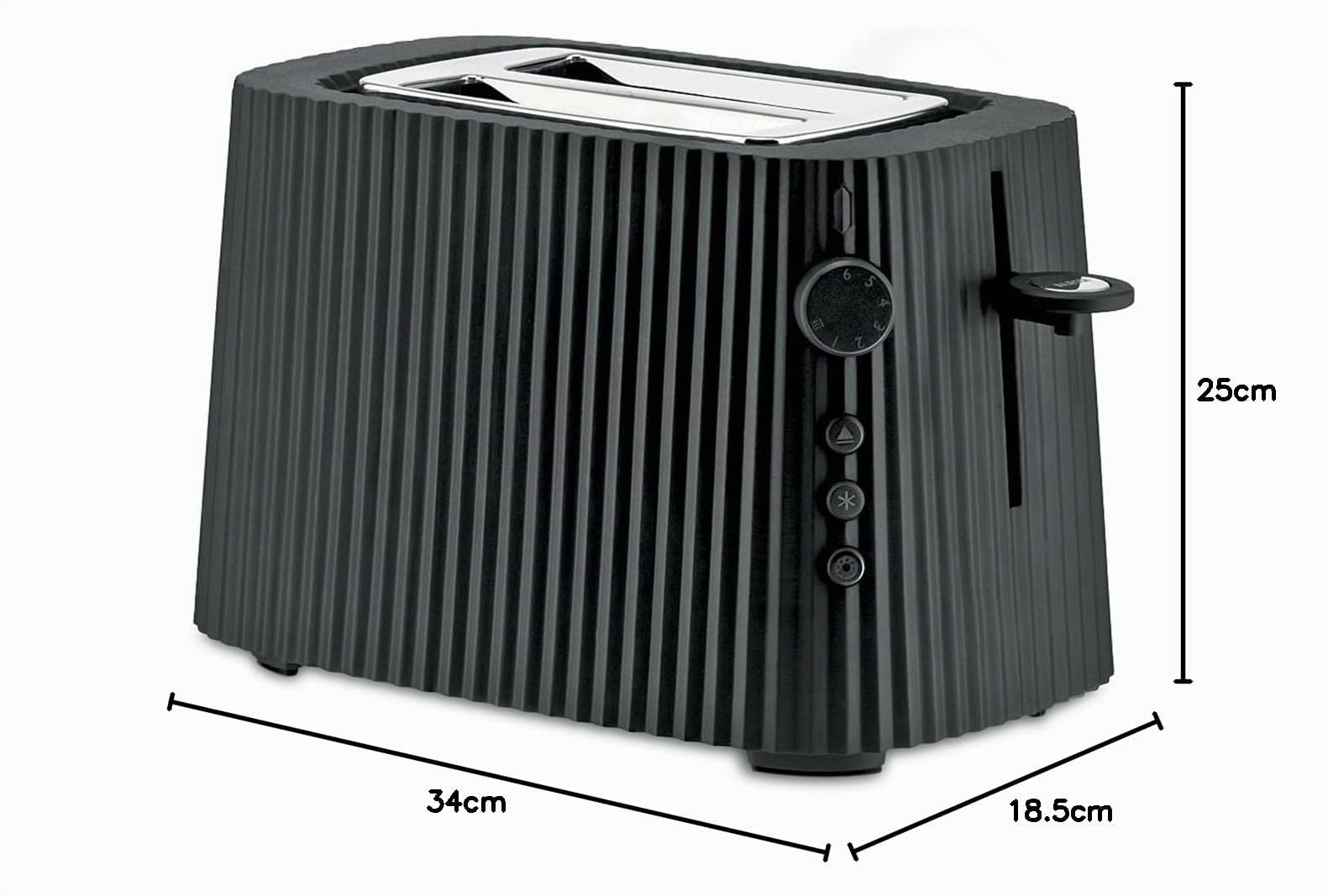 Alessi Plissé MDL08 B - Tostador de Diseño, en Resina Termoplástica, Seis Niveles de Dorado, Enchufe Europeo, 850 W, Negro