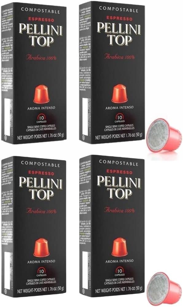 PelliniTop Nespresso Capsules, 100% Arabica, Aroma Intenso, Compostable, 10 Capsules, 1.76 oz (Pack of 4)
