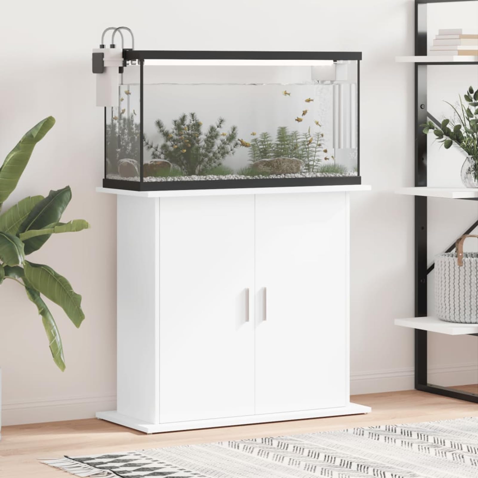 Gecheer Engineered Wood Aquarium Stand with Storage Cabinet, White 81x36x73 cm Fish Tank Stand for Ornamental Fish and Aquatic Plants Display 833599