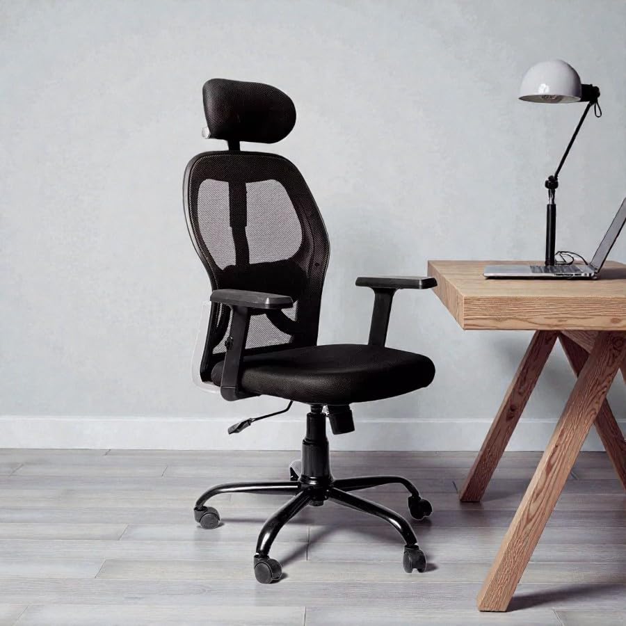 Image of High Back Ergonomic Office Chair with Adjustable Headrest | Breathable Mesh Back | Thick Padded Seat | Adjustable Height, 360 Swivel Wheels |Executive Computer Desk Chair for Home & Office |