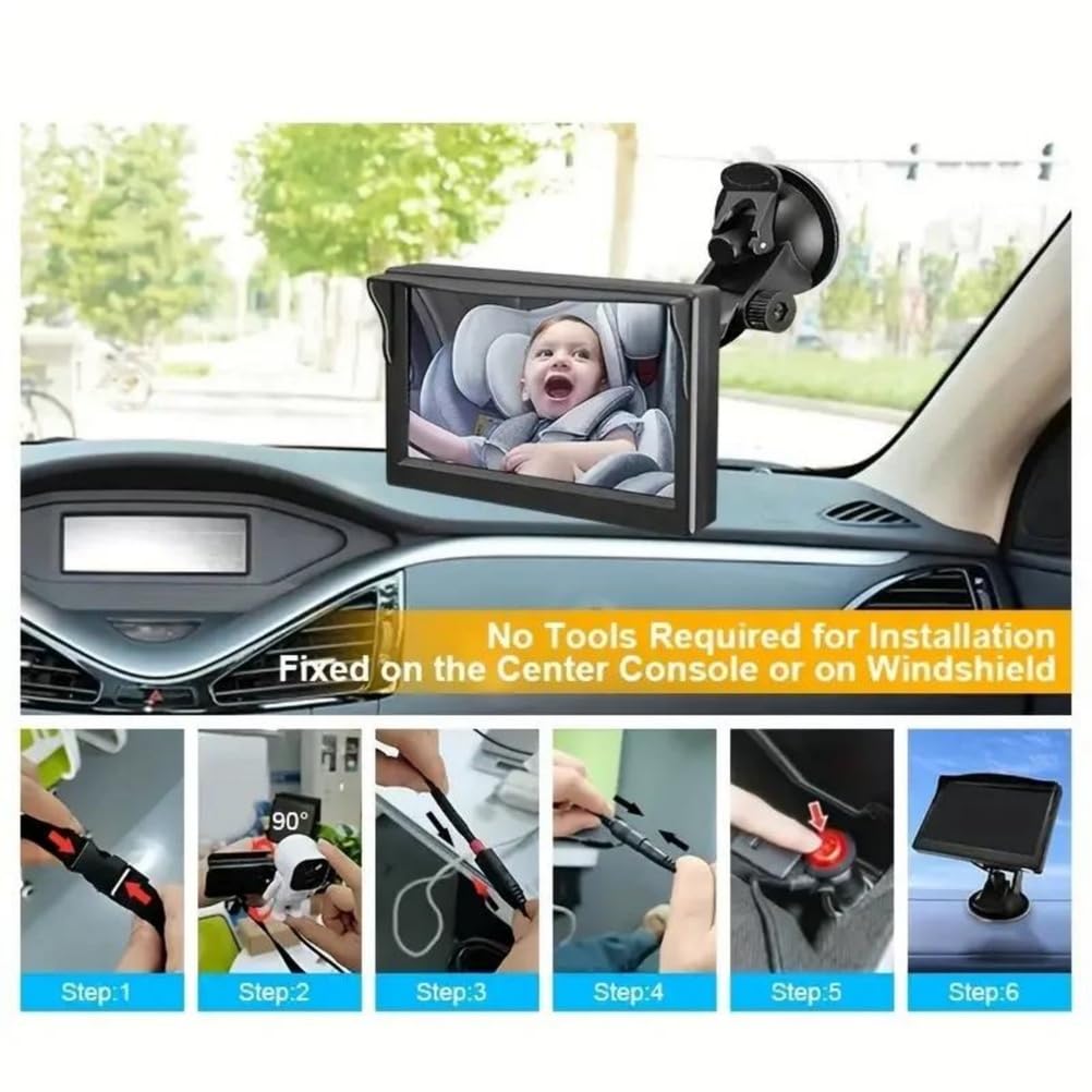 Monitor de bebé montado en el Coche Pantalla de 5 Pulgadas para bebé en el Coche con cámara de visión Nocturna para Asiento Trasero Vista hacia atrás de Infantes, niños pequeños
