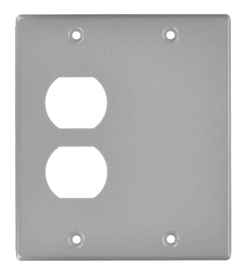 Hubbell Wiring Systems HBL4747BXGY Steel Metal Raceway One Duplex Receptacle Opening Cover Plate, 1 Blank, 2 Gang, 5-7/16