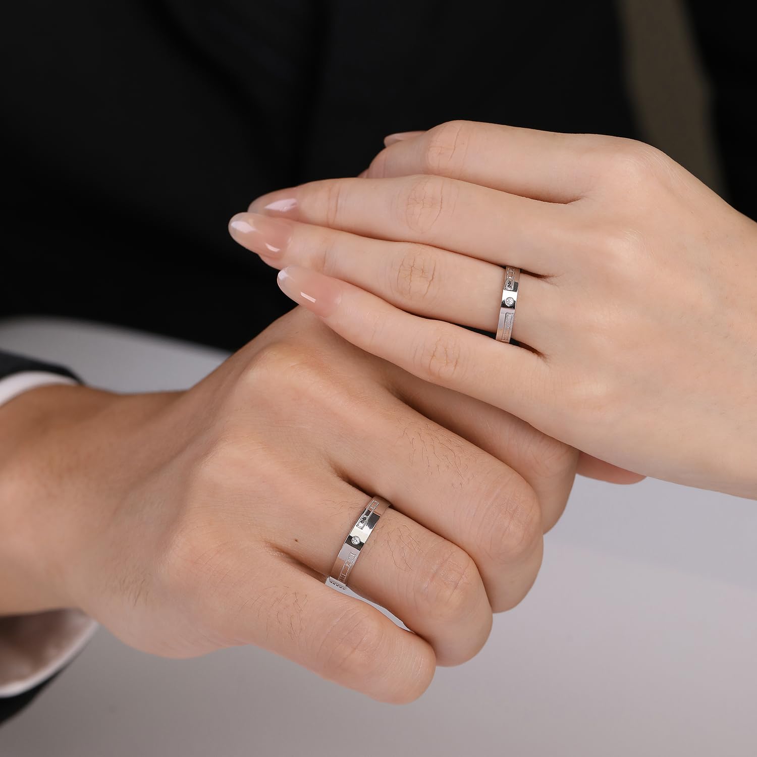 Meissa Anillo de Compromiso Boda Alianzas de Plata de Ley 925 para Pareja Anillos Ajustables con Circonita Mujer 3mm & Hombre 4mm Juego Nupcial Regalo, Juego de dos anillos (Grabado)