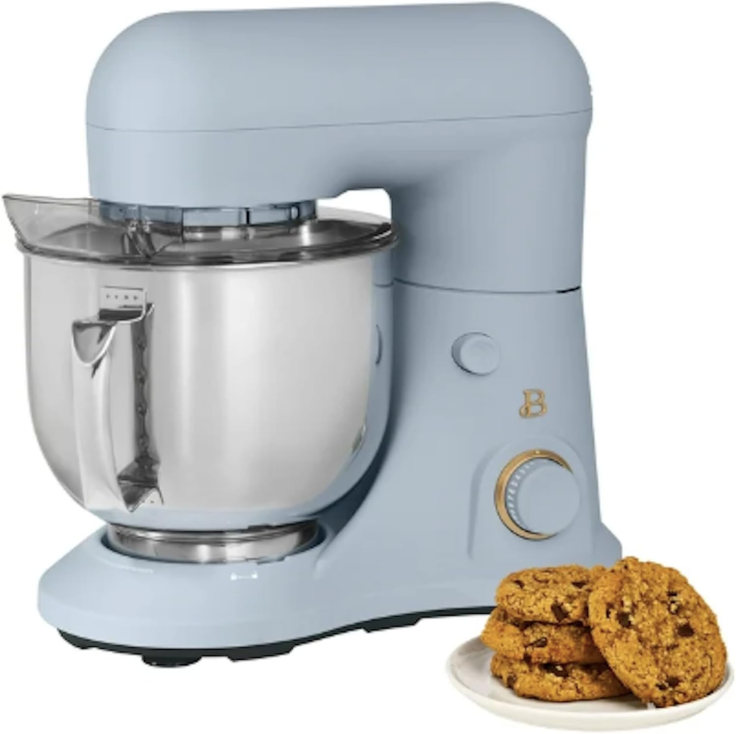 Drew Barrymore 5.3 Qt Stand Mixer, Cornflower Blue with Flat Beater, Dough Hook, Balloon Whisk