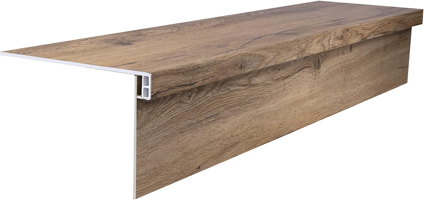 Lucida Surfaces Luxury Vinyl Stair Tread and Riser Combo | Glue Down Wood-Look Stair Treads Cover and Riser | Waterproof | Scratch and Scuff Resistant | Pioneer Oak | MaxCore