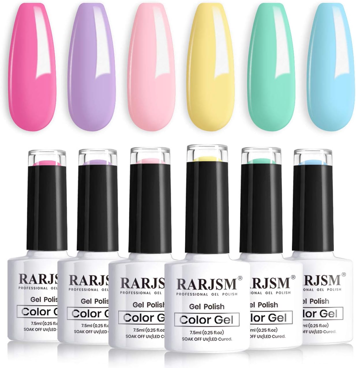 RARJSM Pastel Gel Nail Polish Kit, Macaron Colors Collection Pink Purple Yellow Green Blue Nail Polish Set, 6PCS 7.5ML Spring Summer Color Gel Nail Polish,Curing Required,Nail Art Gift Box