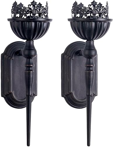 Miniatura 3 de Candelabro de pared (juego de 2) portavelas de metal para colgar en la pared, diseño de corona negra y cetro, portavelas de pared para sala de