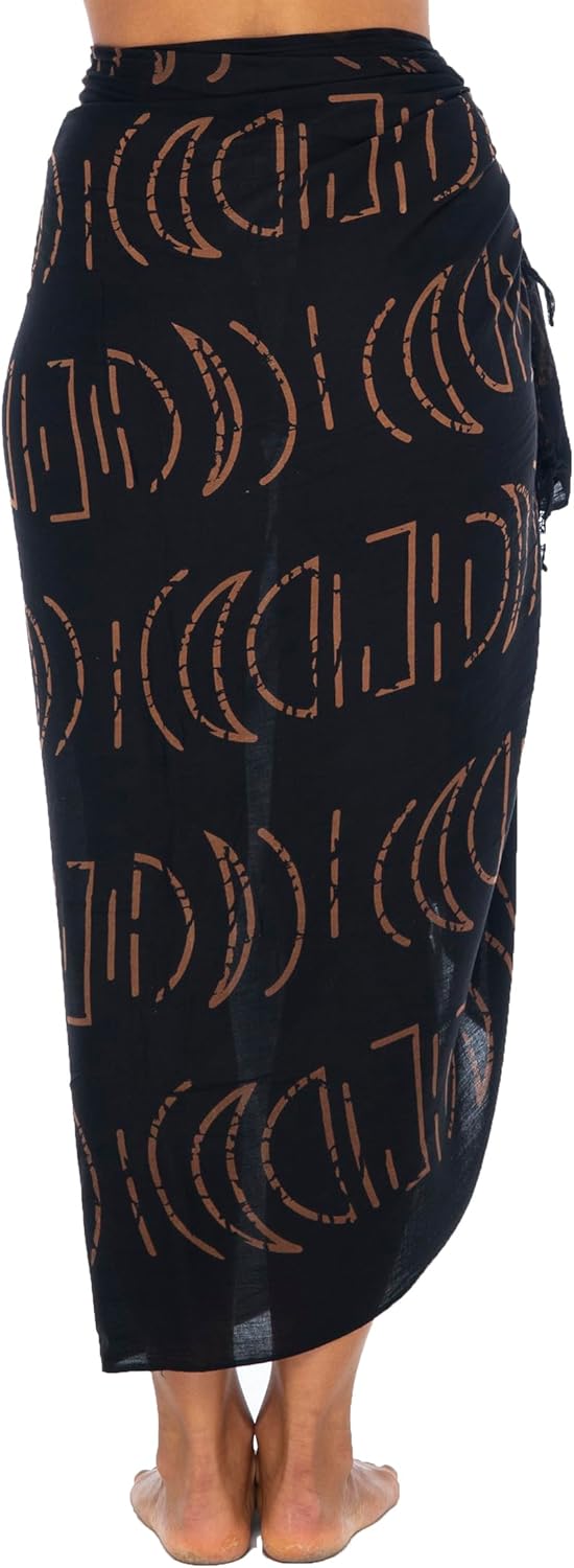 Back From Bali Womens Print Sarong Coverup Swimsuit Pareo with Boho Fringe & Coconut Clip - Wrap Skirt or Beach Shawl - Image 2