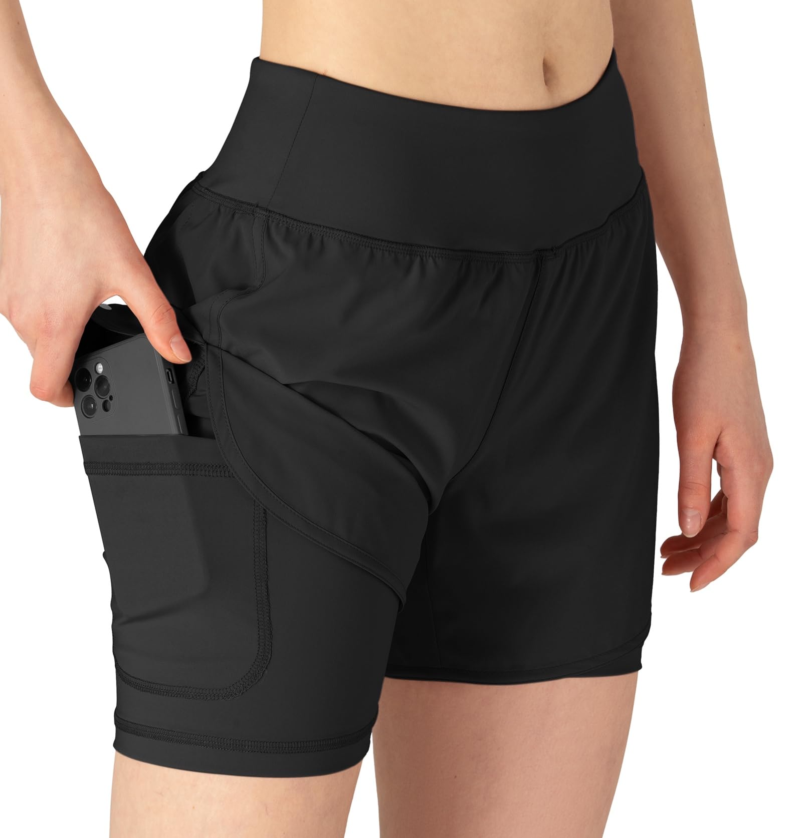 YSENTO Damen Sport Shorts Sommer 2 in 1 Kurze Sport Training Jogging Fitness Lauf Yoga Hose Schnelltrocknende mit Tasche