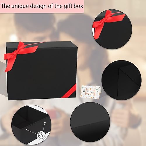 Miniatura 3 de GINLEBO Cajas de regalo negras de 7.4 x 7 x 3.2 pulgadas, paquete de 5 cajas de regalo pequeñas con tapas, cinta, tarjeta y sobre, caja de propuesta