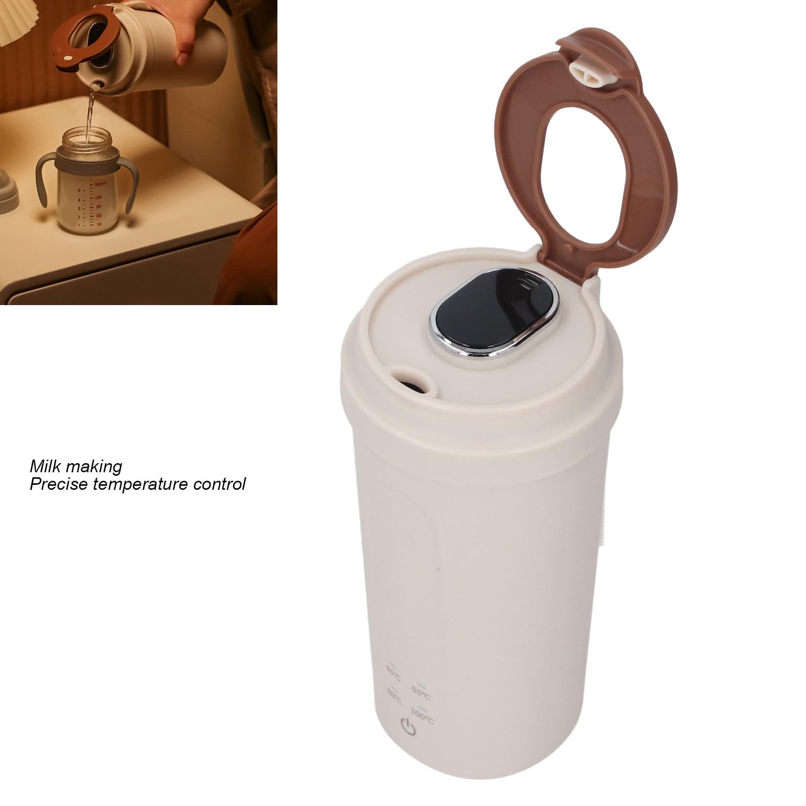 Cryfokt Bollitore Elettrico Portatile, Mini Biberon Isolato da 500 Ml per la Preparazione Rapida degli Alimenti per Bambini per i Viaggiatori, Acciaio Inossidabile