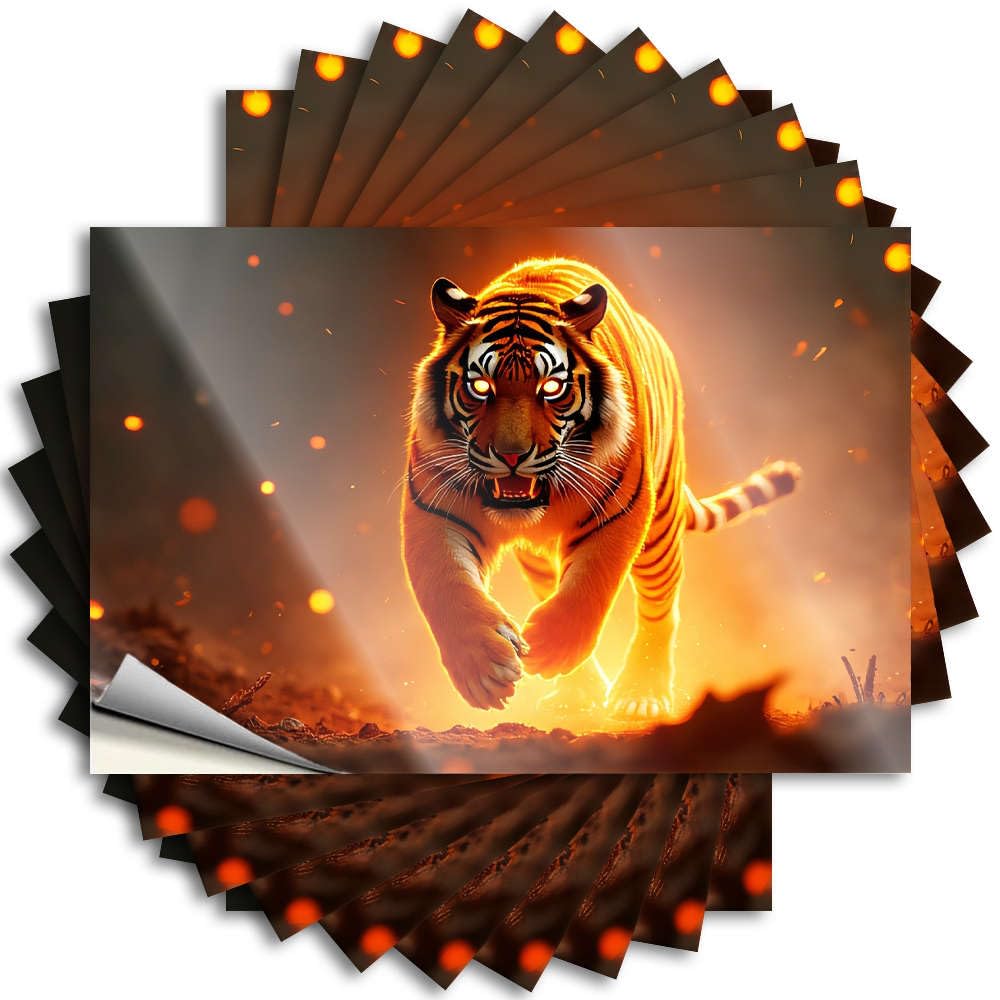 Stickers Funny Bar Decor Easy Apply | A Tiger Running with Fiery Energy. Motivational Door Peel and Stick(12X18CM)