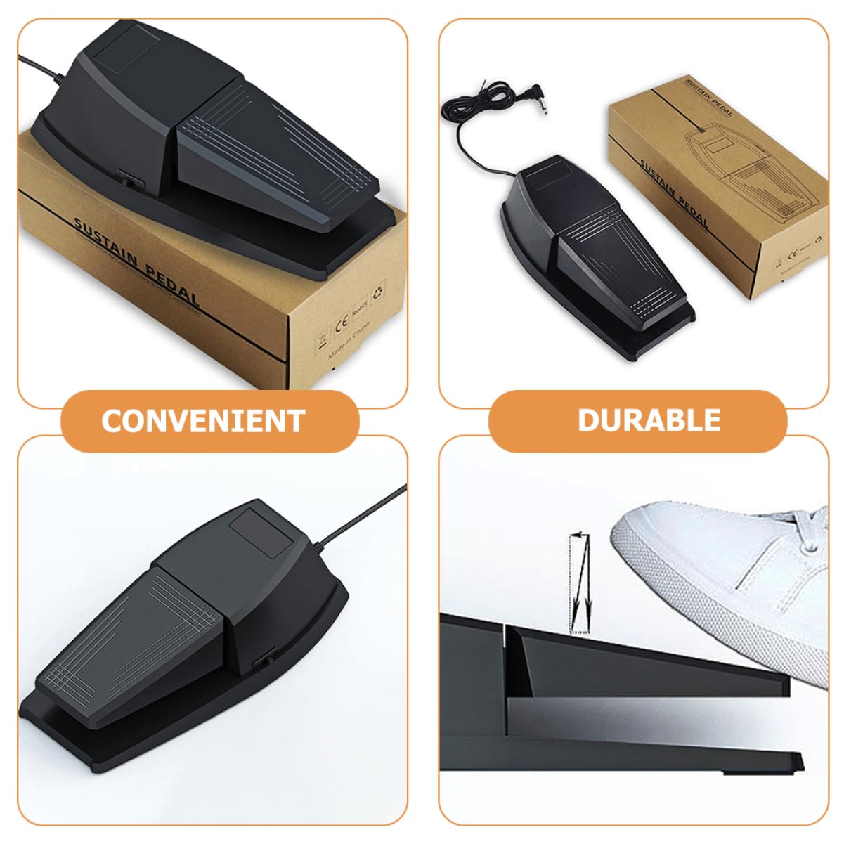 Pedale Sustain per Pianoforte Elettronico Portatile in Abs e Gomma Nero, Resistente ai Danni, Compatibile Tastiere e Pianoforti Digitali