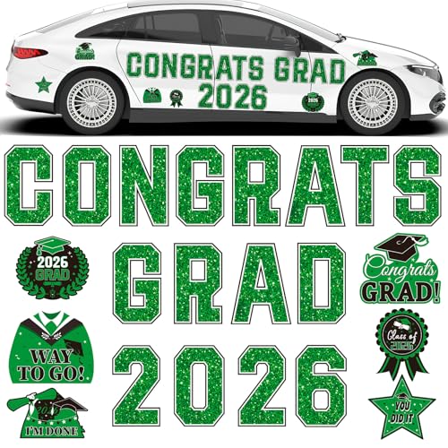 JULMELON Graduation Car Decorations Magnets 22pcs Class of 2026 Grad Decor Car Magnetic for Kindergarten University Graduation Party Cruise Garage Door Refrigerator Decorations Supplies (Green)