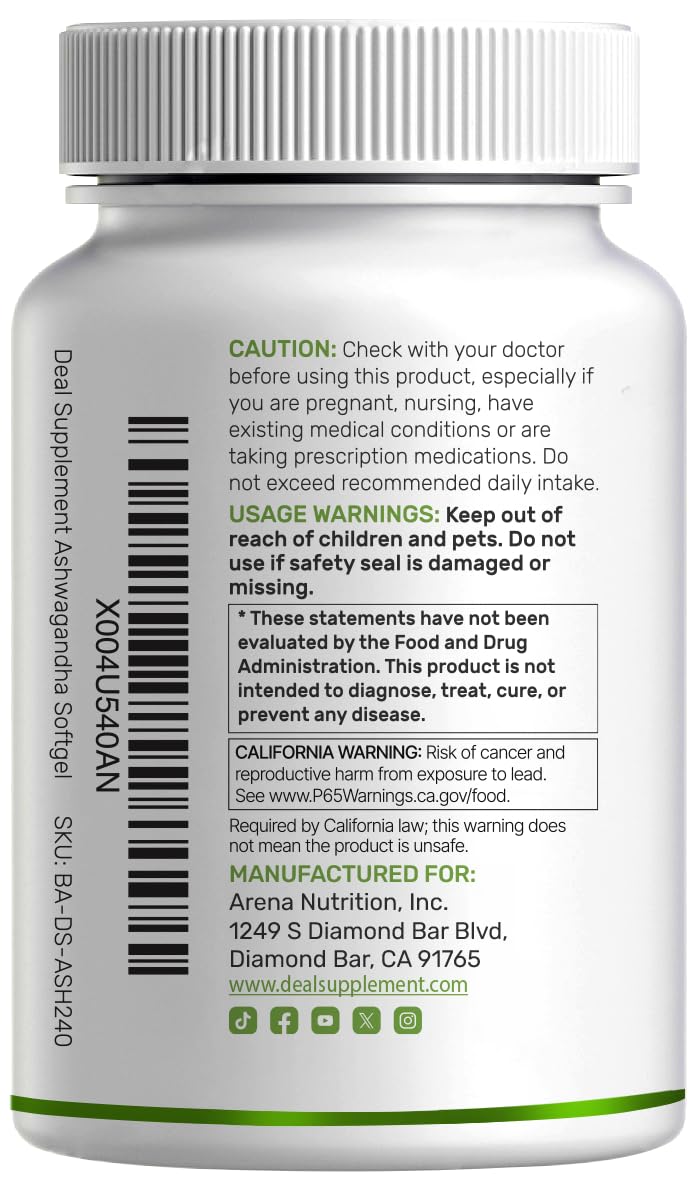 DEAL SUPPLEMENT Ashwagandha Extract with Black Pepper Extract, 240 Softgels – Ayurvedic Root Extract with Added MCT Oil – Active Withanolides – Non-GMO, Lab Tested — Amazon image 7