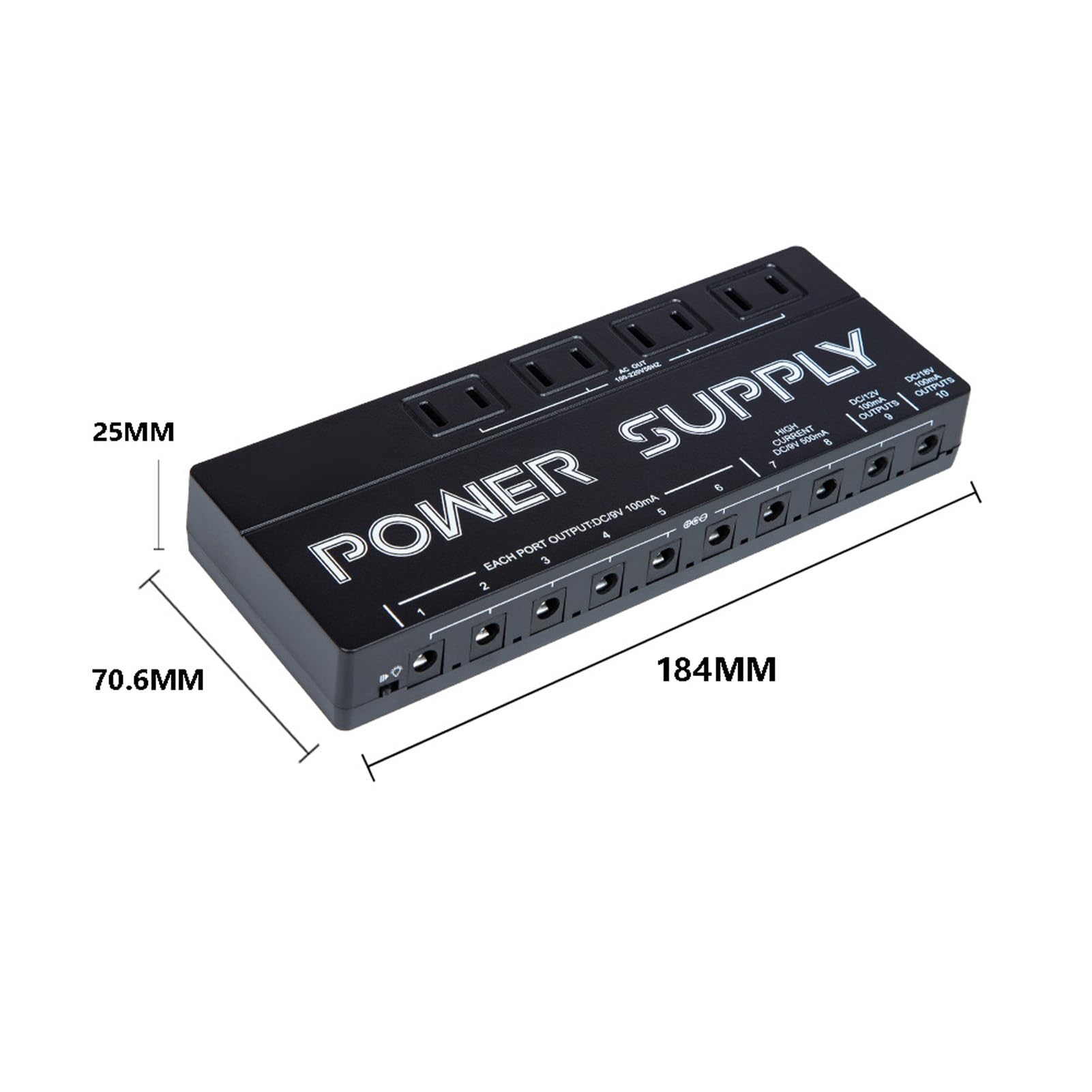 Fafeicy Gitarrenversorgung, 10 Isolierte Ausgänge mit Rauschunterdrückung, 9 V, 12 V, 18, für Gitarre, Bass, Effektpedal, Aluminiumgehäuse (EU-Stecker)
