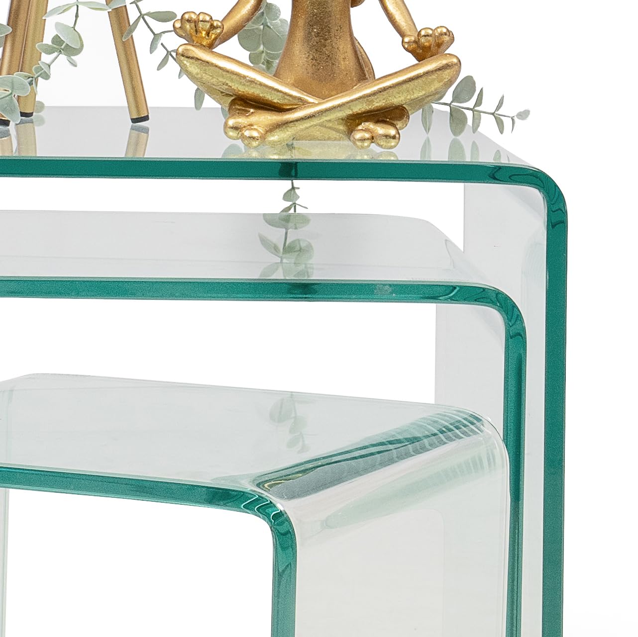 Homely® Juego de Tres Mesas Nido Murano 43-36-30 cm. | Cristal Curvado Templado de una Pieza Grosor 12mm. | Diseño Minimalista Ideal para Salones Modernos (Cristal Transparente)