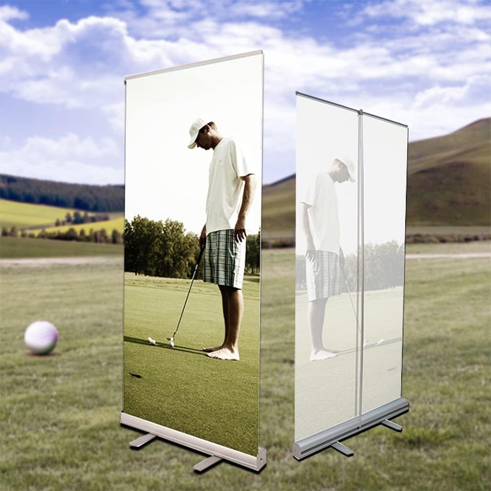 Soporte retráctil resistente de 33.5 x 80 pulgadas, soporte portátil de aluminio con bolsa de lona acolchada para exhibiciones de ferias comerciales (solo soporte)